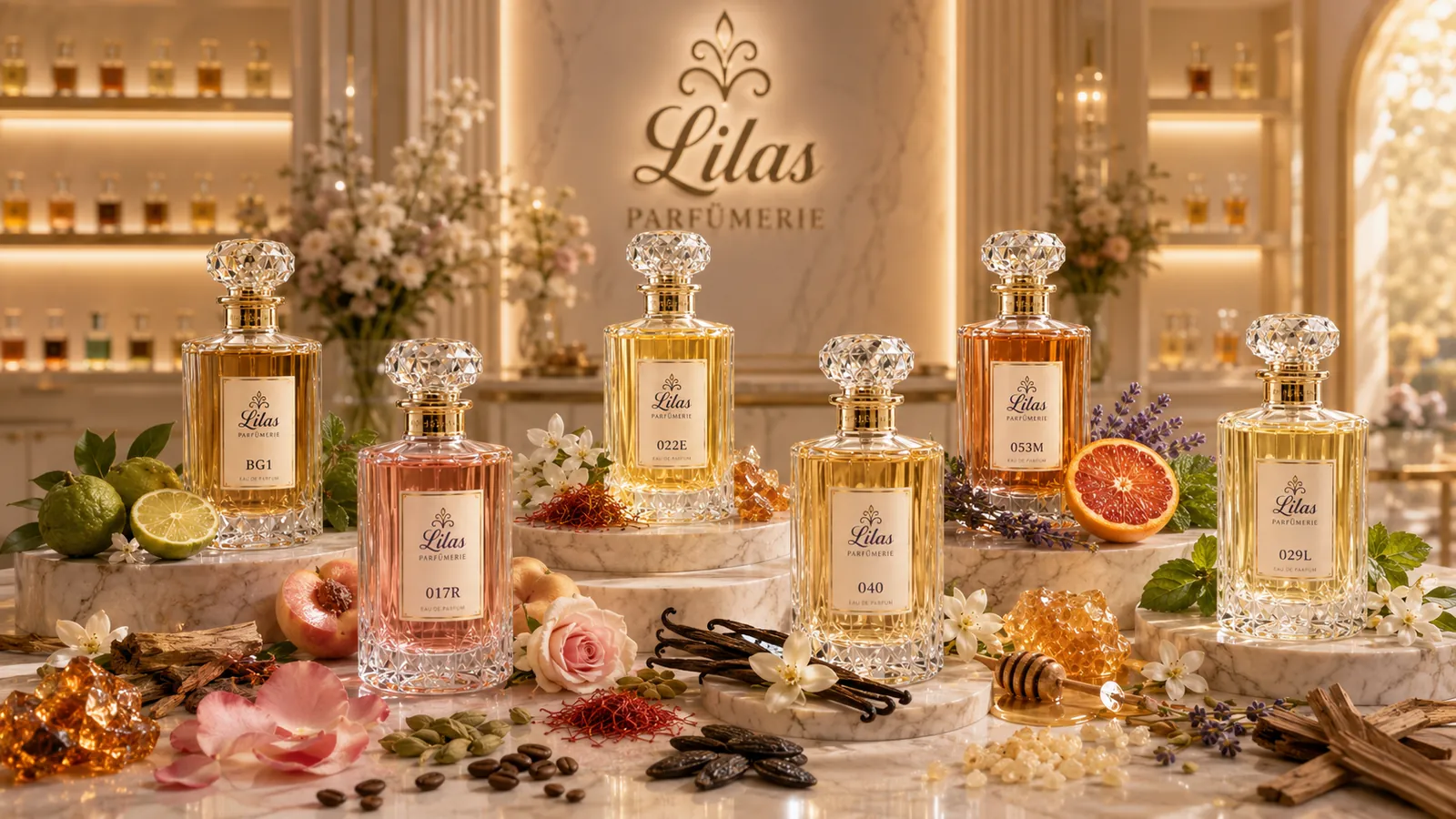 Die Lilas Kollektion auf Marmor